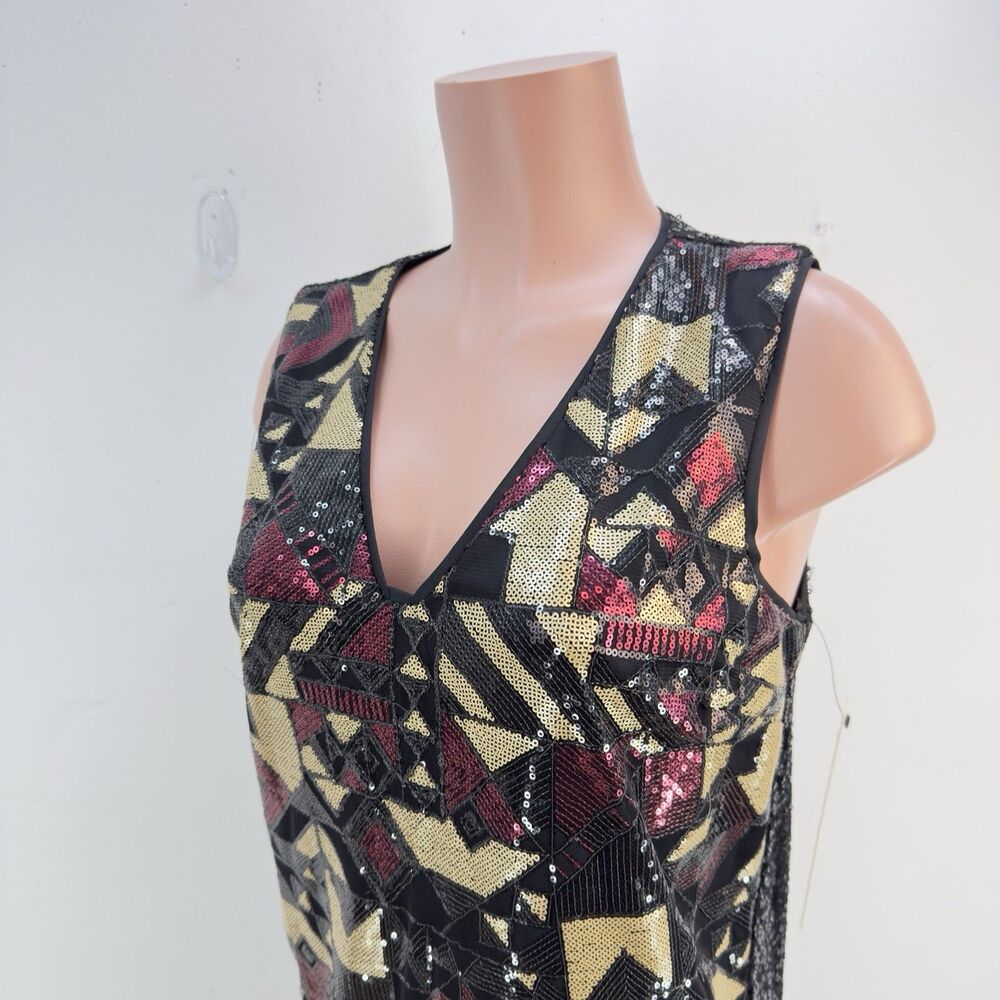 Nwt Nicole Miller New York V-Women Dress Size 8 Neck Sequin Shift Cocktail - Picture 9 of 16